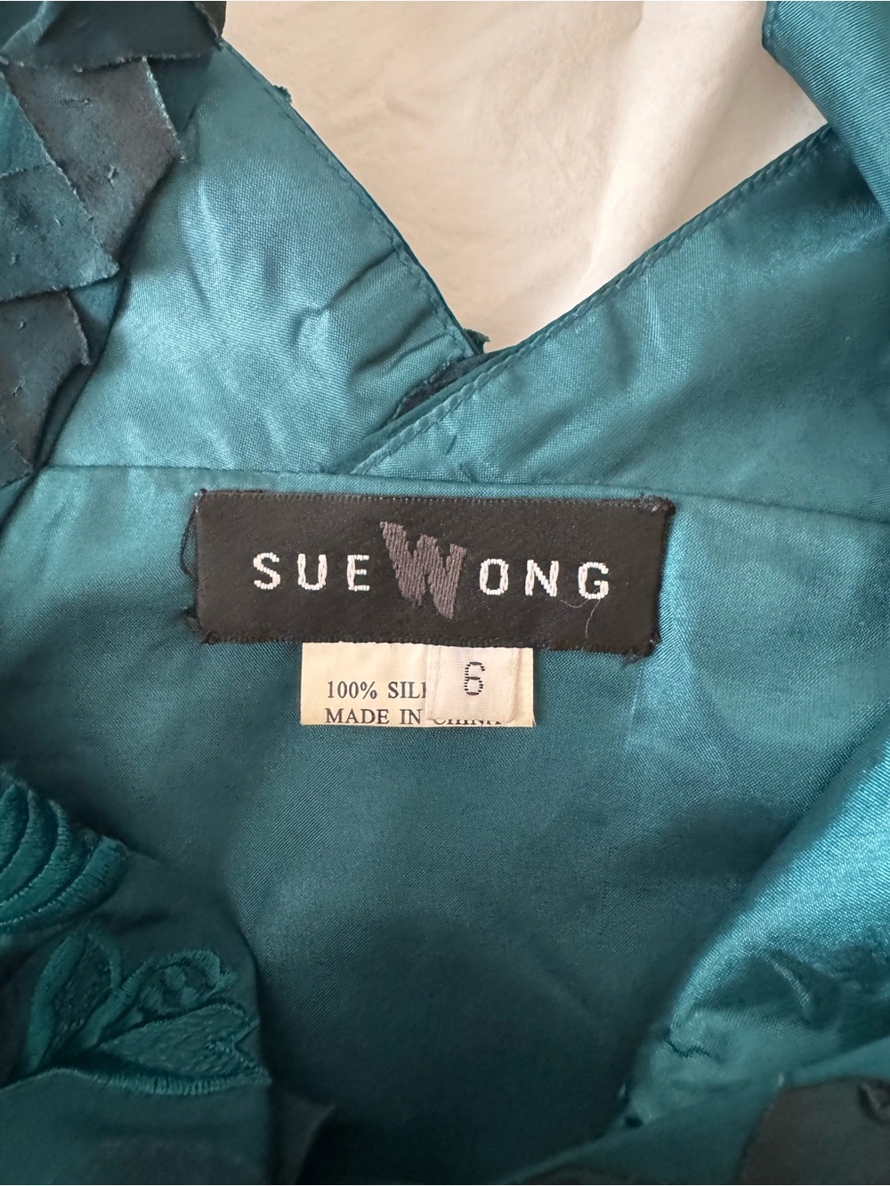Sue Wong Teal Embroidered V-Neck Midi Dress - Picture 7 of 11